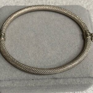 925 Sterling Silver Texted Tube Polished Hinge Bangle Bracelet🇮🇹